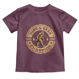 Retro Bigfoot Believer Toddler T Shirt Undefeated Sasquatch Hide And Seek Cryptozoology TS10 Maroon Print Your Wear