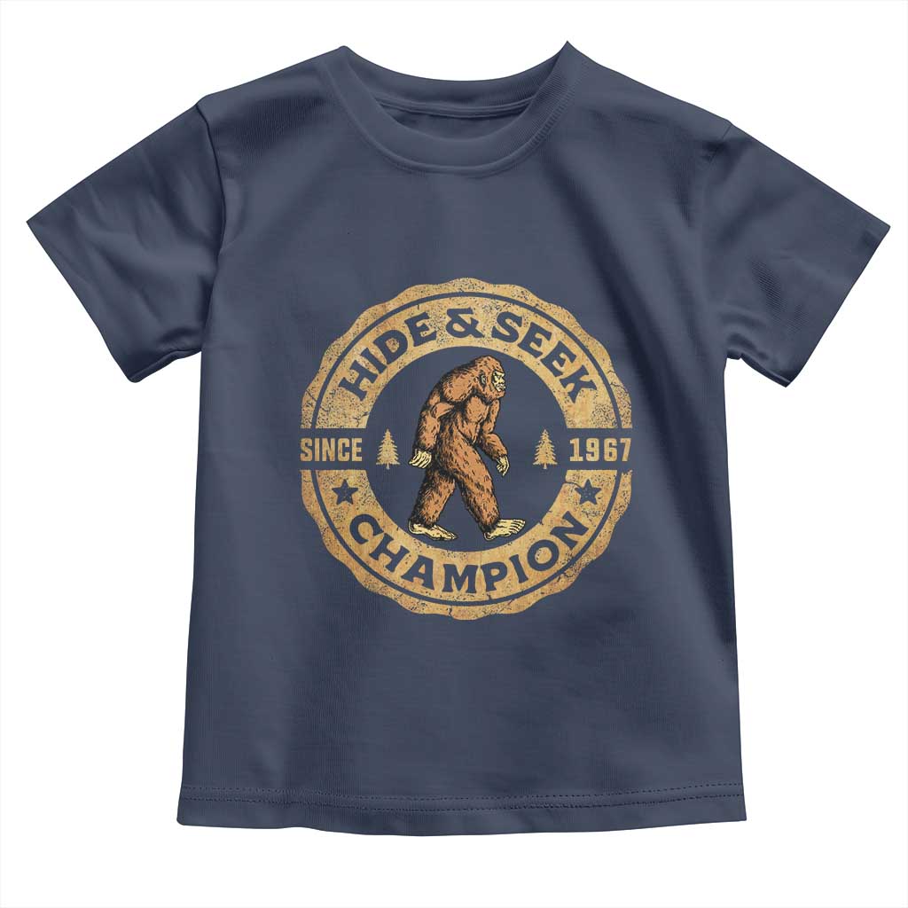 Retro Bigfoot Believer Toddler T Shirt Undefeated Sasquatch Hide And Seek Cryptozoology TS10 Navy Print Your Wear