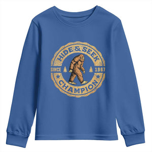 Retro Bigfoot Believer Youth Sweatshirt Undefeated Sasquatch Hide And Seek Cryptozoology TS10 Royal Blue Print Your Wear