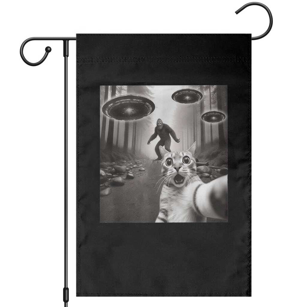 Cat Selfie With Bigfoot UFO Garden Flag Funny Cat Lover Gifts TS10 Black Print Your Wear