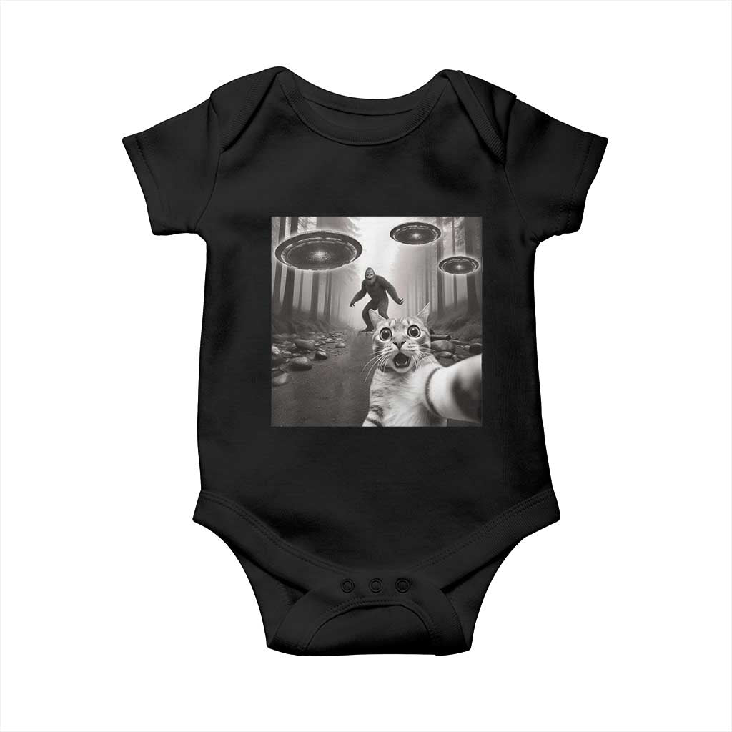 Cat Selfie With Bigfoot UFO Baby Onesie Funny Cat Lover Gifts TS10 Black Print Your Wear