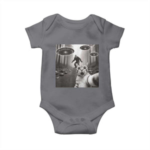 Cat Selfie With Bigfoot UFO Baby Onesie Funny Cat Lover Gifts TS10 Charcoal Print Your Wear