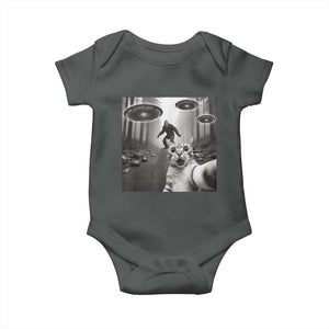 Cat Selfie With Bigfoot UFO Baby Onesie Funny Cat Lover Gifts TS10 Dark Heather Print Your Wear