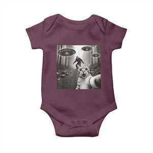 Cat Selfie With Bigfoot UFO Baby Onesie Funny Cat Lover Gifts TS10 Maroon Print Your Wear