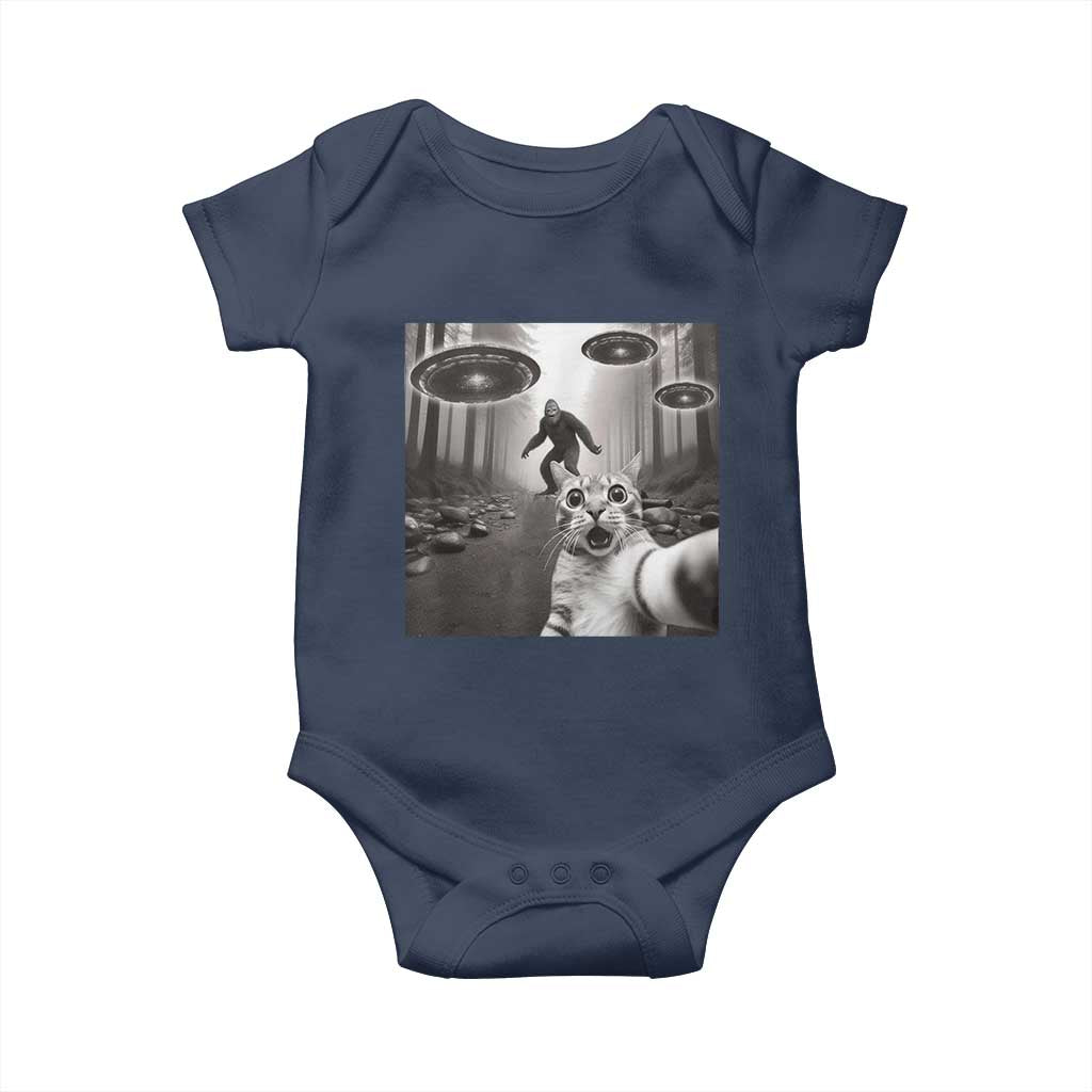 Cat Selfie With Bigfoot UFO Baby Onesie Funny Cat Lover Gifts TS10 Navy Print Your Wear