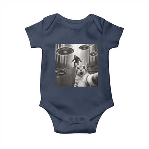 Cat Selfie With Bigfoot UFO Baby Onesie Funny Cat Lover Gifts TS10 Navy Print Your Wear