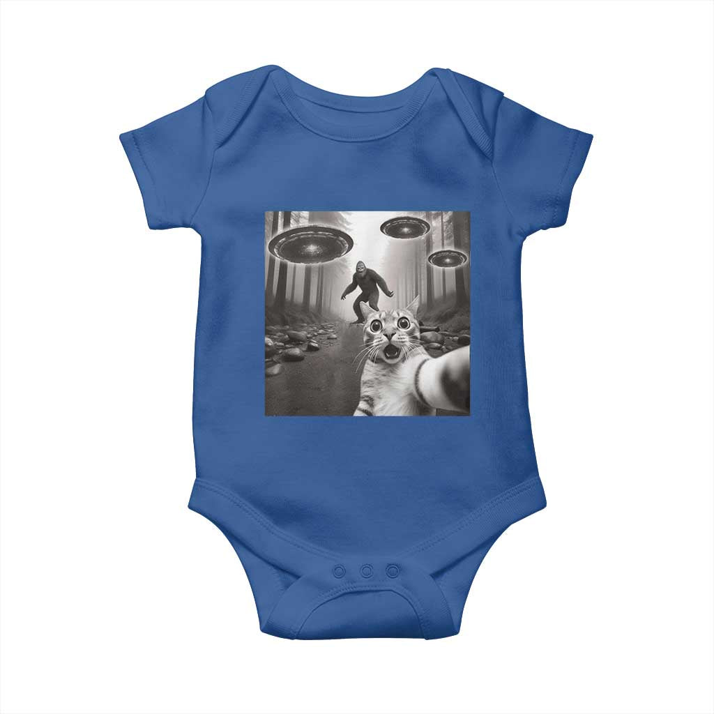 Cat Selfie With Bigfoot UFO Baby Onesie Funny Cat Lover Gifts TS10 Royal Blue Print Your Wear