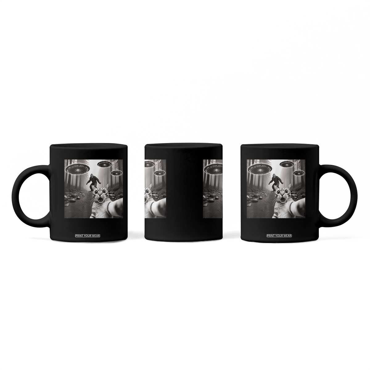 Cat Selfie With Bigfoot UFO Coffee Mug Funny Cat Lover Gifts TS10 Print Your Wear