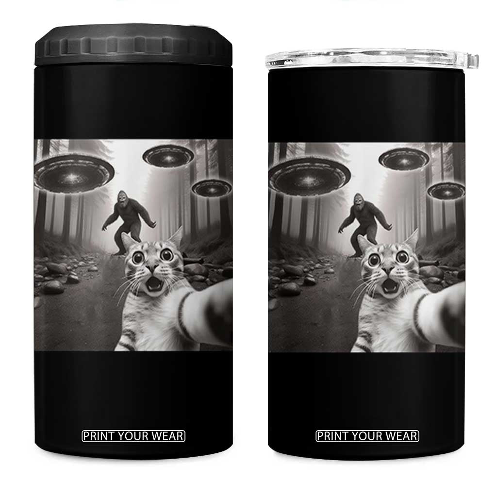 Cat Selfie With Bigfoot UFO 4 in 1 Can Cooler Tumbler Funny Cat Lover Gifts TS10 One Size: 16 oz Black Print Your Wear