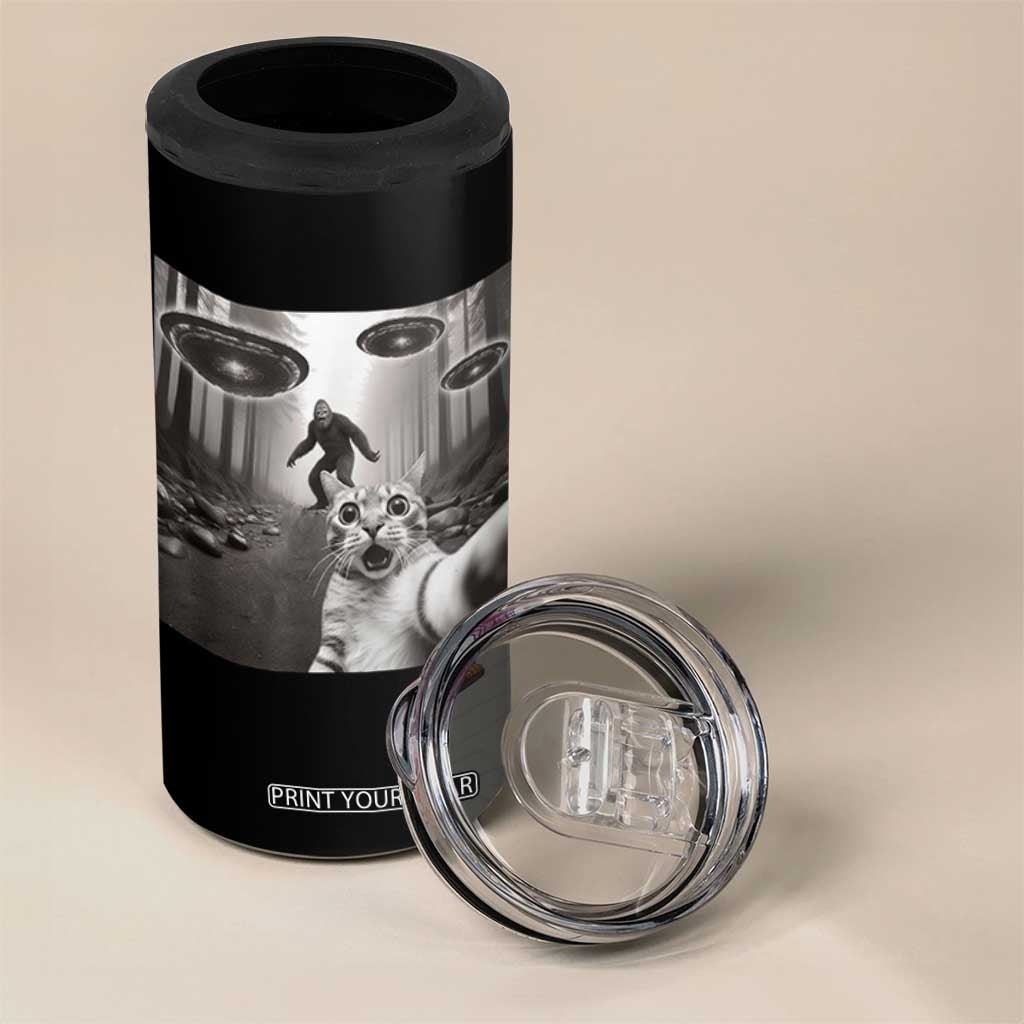 Cat Selfie With Bigfoot UFO 4 in 1 Can Cooler Tumbler Funny Cat Lover Gifts TS10 Print Your Wear