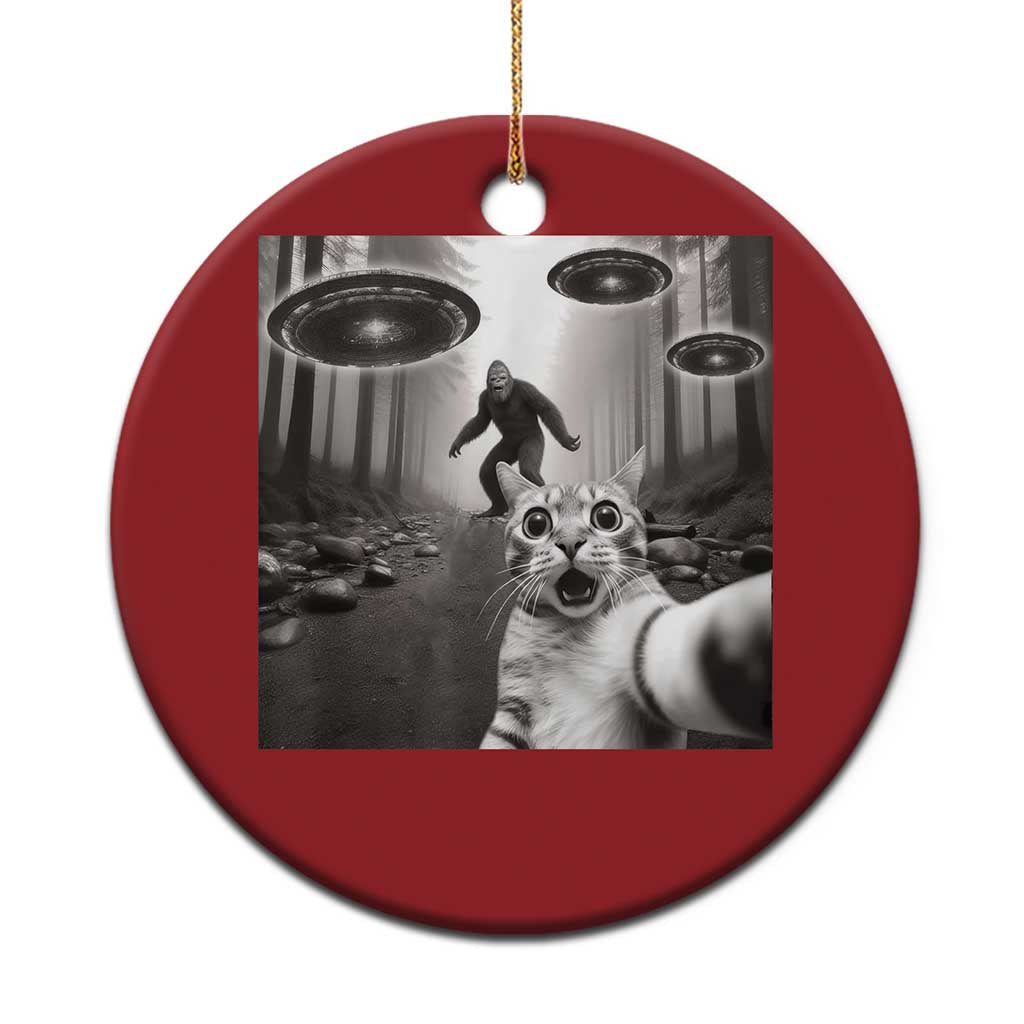 Cat Selfie With Bigfoot UFO Christmas Ornament Funny Cat Lover Gifts TS10 Print Your Wear