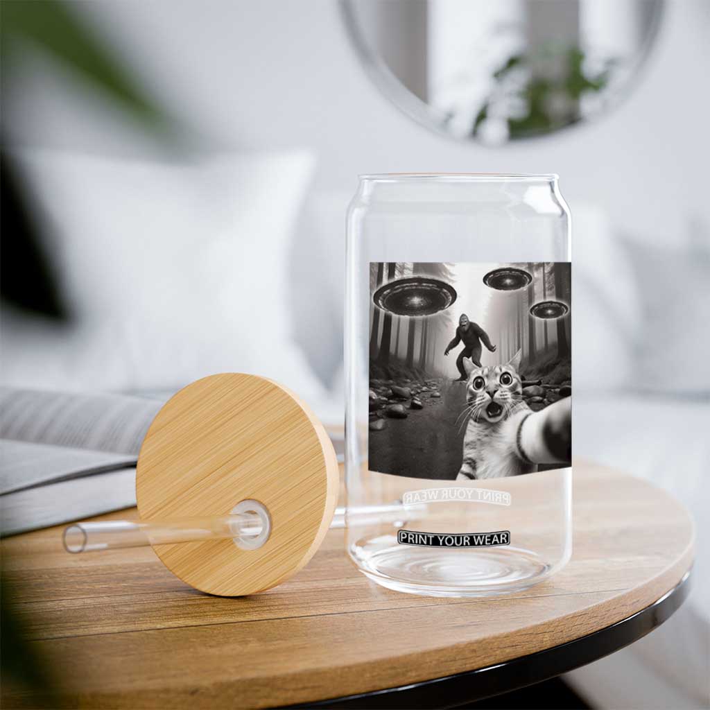 Cat Selfie With Bigfoot UFO Glass Can Funny Cat Lover Gifts TS10 Print Your Wear