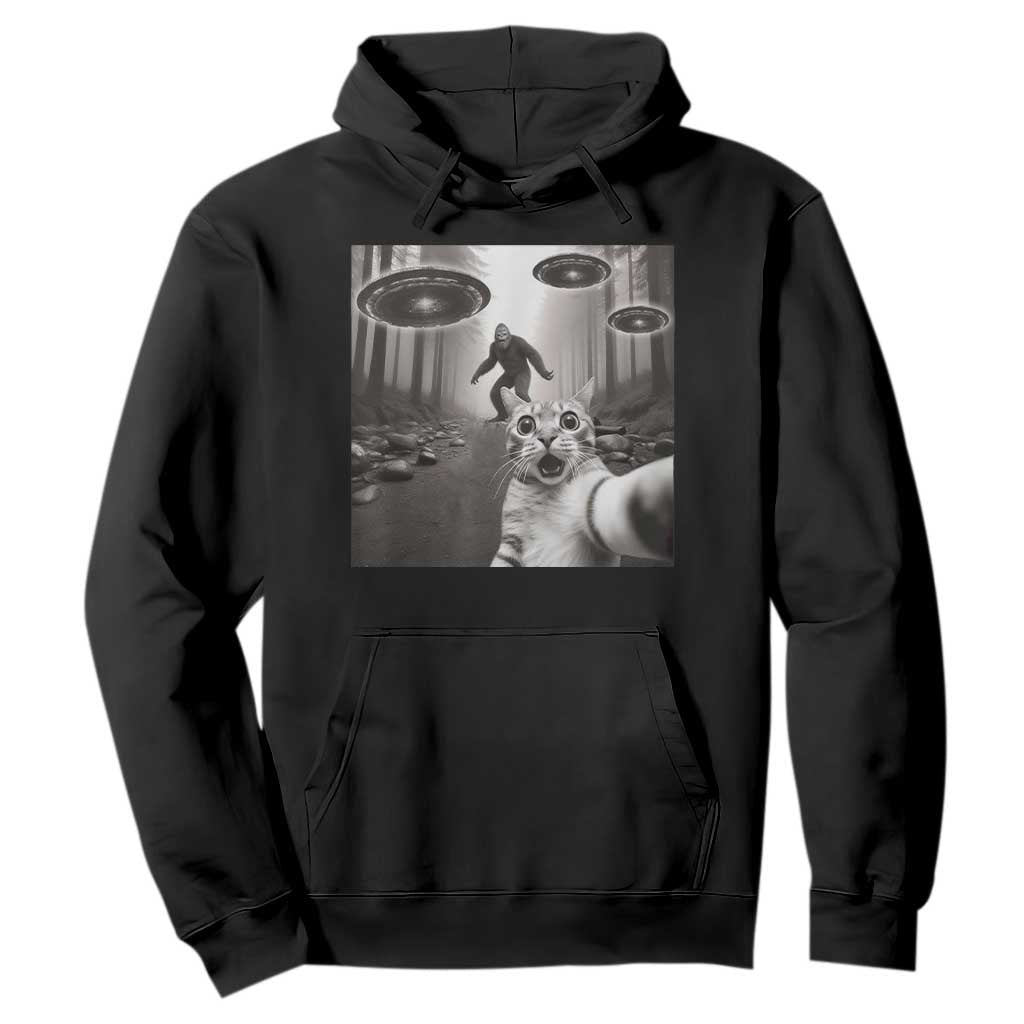 Cat Selfie With Bigfoot UFO Hoodie Funny Cat Lover Gifts TS10 Black Print Your Wear