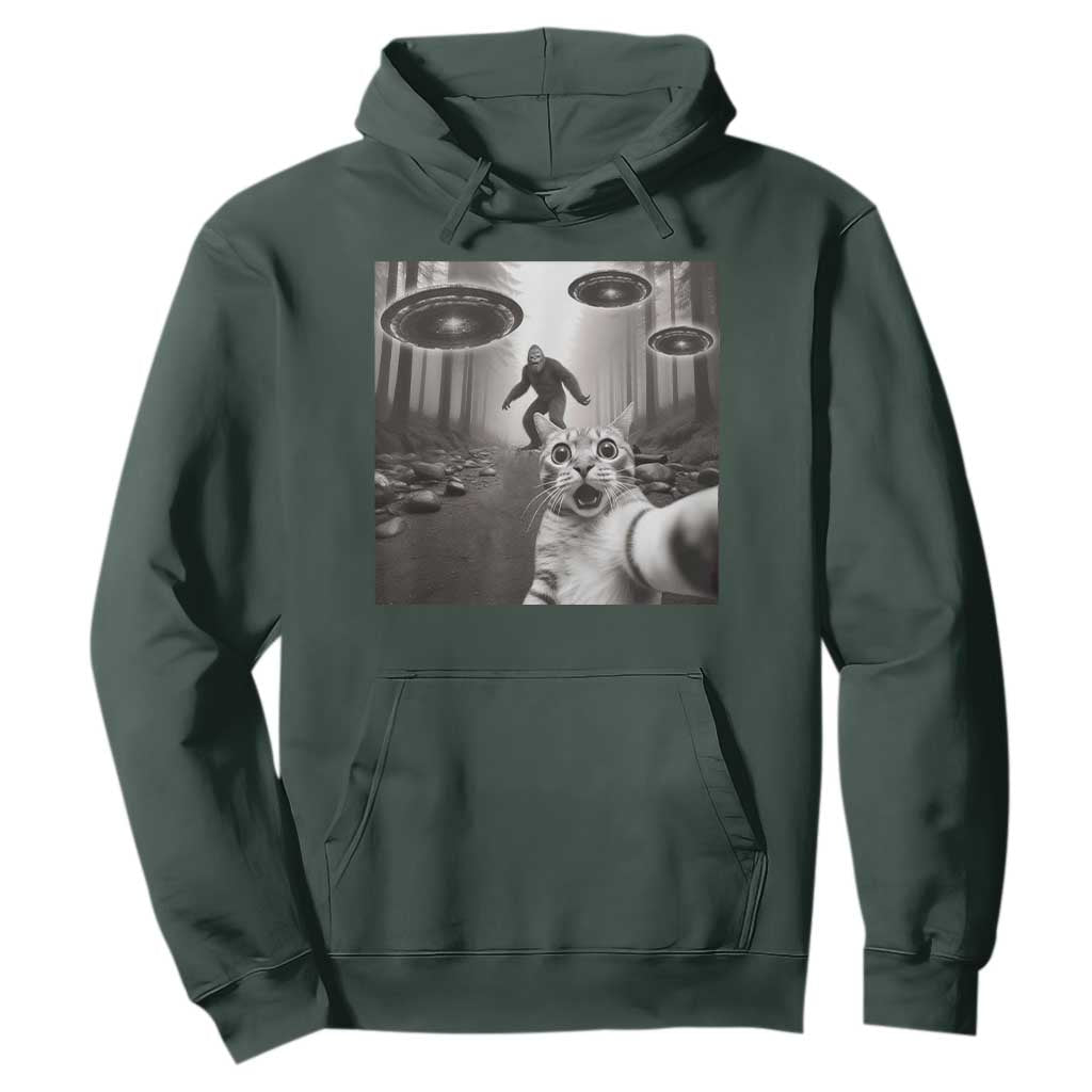 Cat Selfie With Bigfoot UFO Hoodie Funny Cat Lover Gifts TS10 Dark Forest Green Print Your Wear
