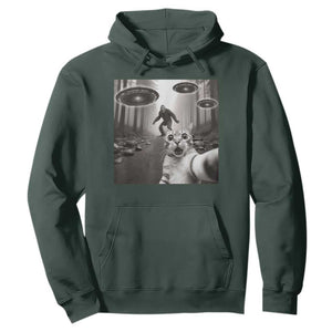 Cat Selfie With Bigfoot UFO Hoodie Funny Cat Lover Gifts TS10 Dark Forest Green Print Your Wear