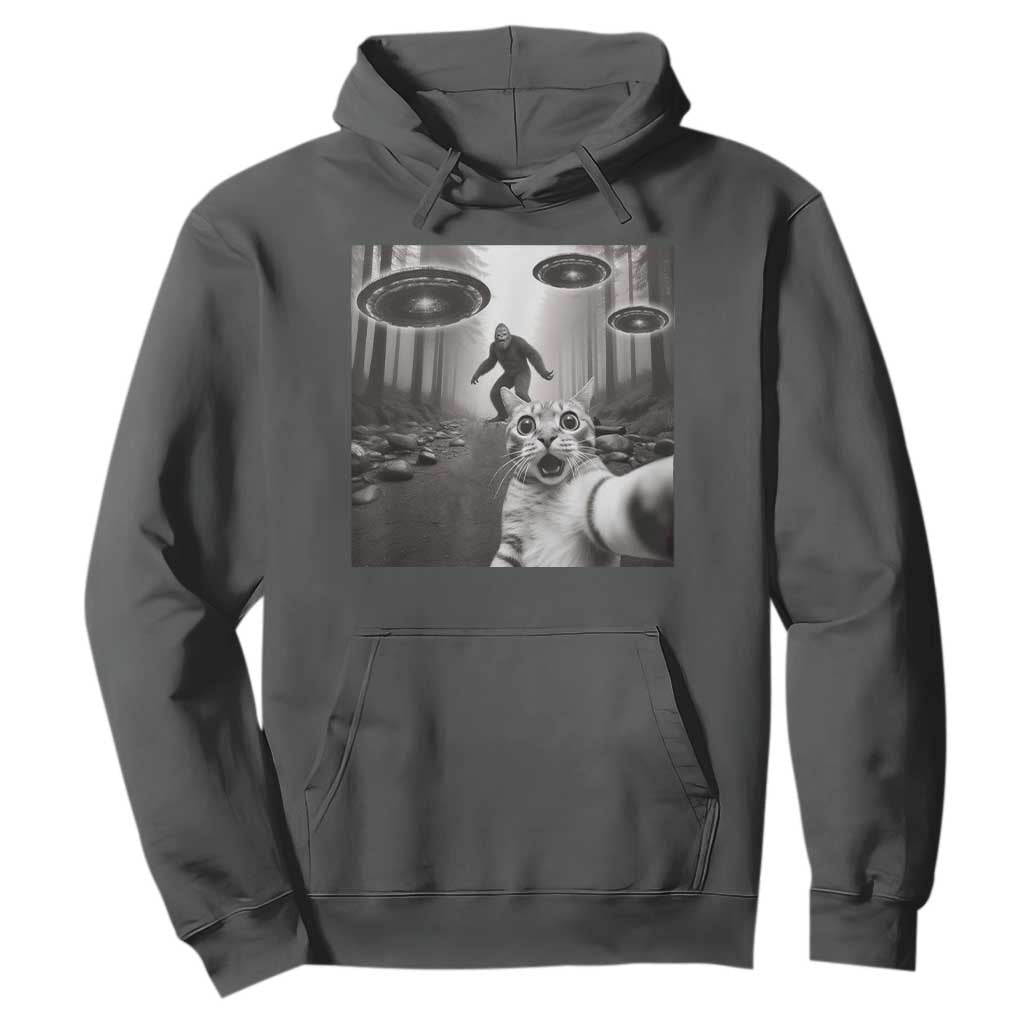 Cat Selfie With Bigfoot UFO Hoodie Funny Cat Lover Gifts TS10 Dark Heather Print Your Wear