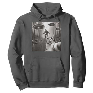 Cat Selfie With Bigfoot UFO Hoodie Funny Cat Lover Gifts TS10 Dark Heather Print Your Wear