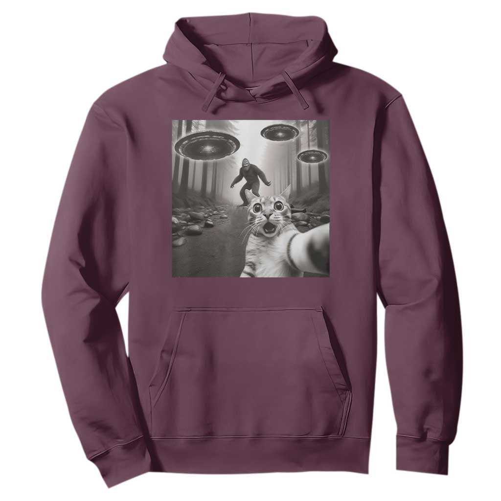 Cat Selfie With Bigfoot UFO Hoodie Funny Cat Lover Gifts TS10 Maroon Print Your Wear