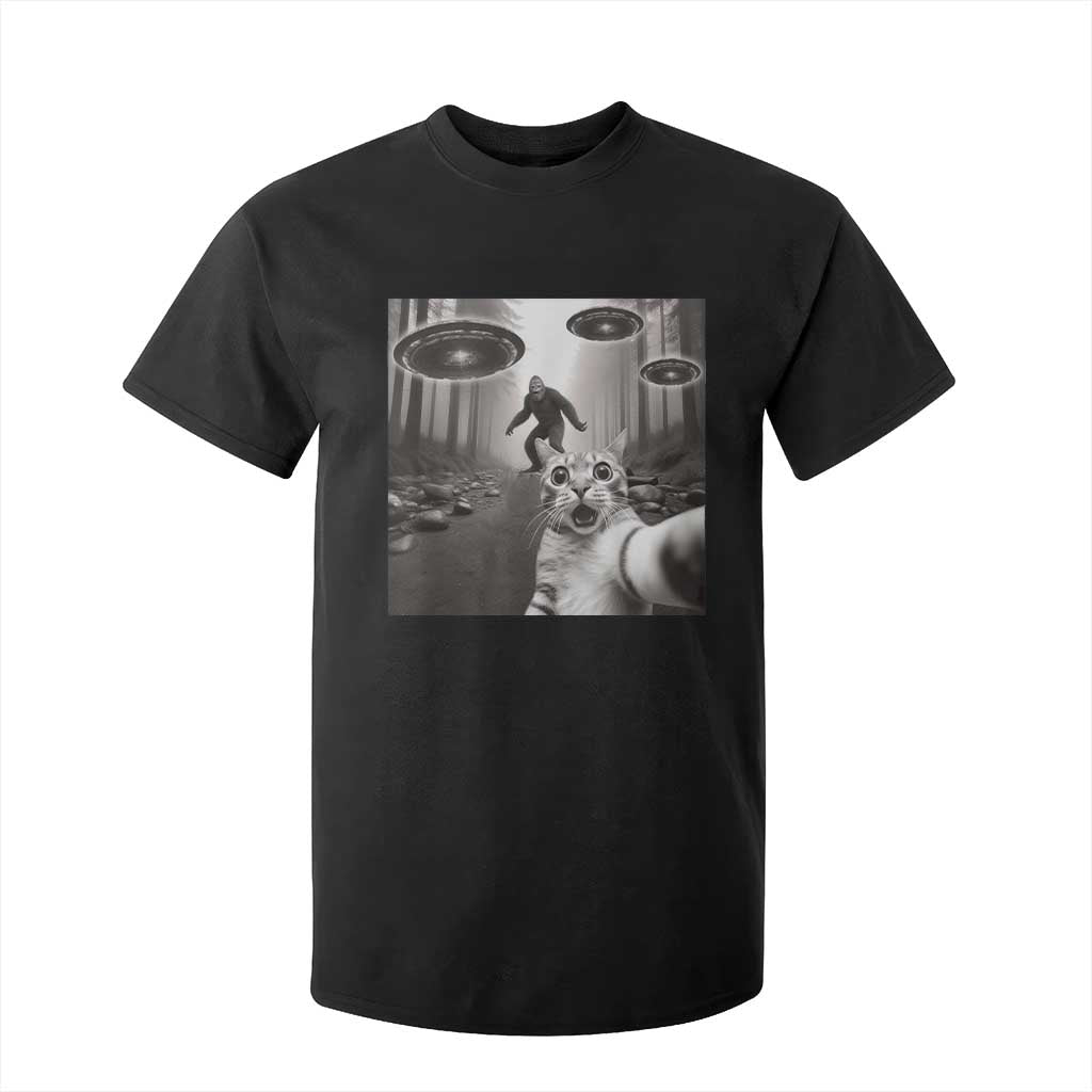 Cat Selfie With Bigfoot UFO T Shirt For Kid Funny Cat Lover Gifts TS10 Black Print Your Wear