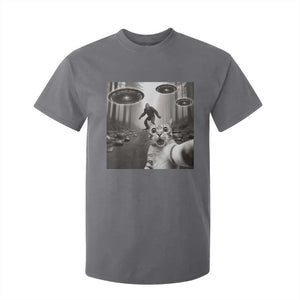 Cat Selfie With Bigfoot UFO T Shirt For Kid Funny Cat Lover Gifts TS10 Charcoal Print Your Wear