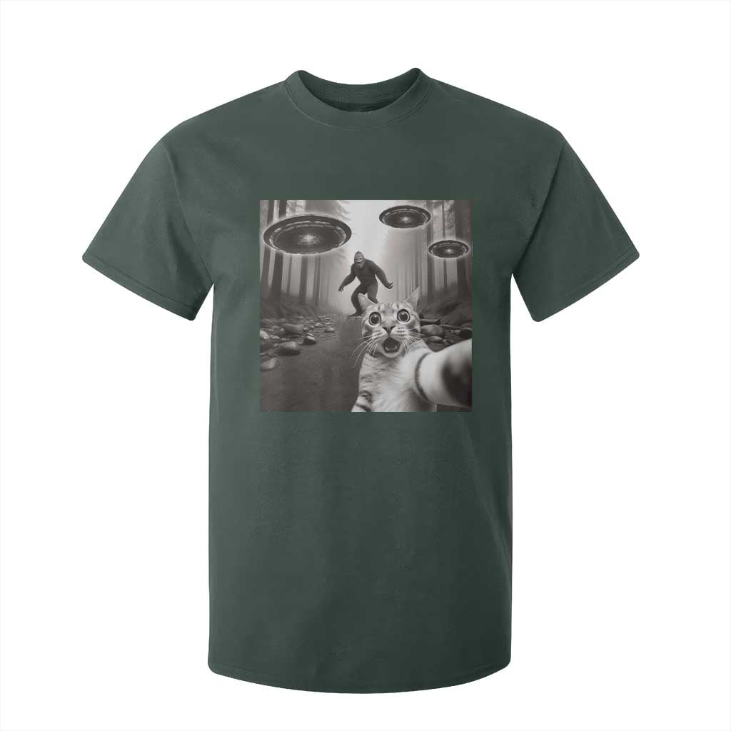 Cat Selfie With Bigfoot UFO T Shirt For Kid Funny Cat Lover Gifts TS10 Dark Forest Green Print Your Wear