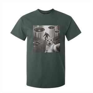 Cat Selfie With Bigfoot UFO T Shirt For Kid Funny Cat Lover Gifts TS10 Dark Forest Green Print Your Wear