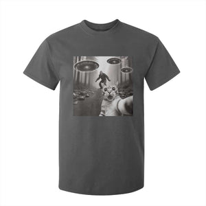 Cat Selfie With Bigfoot UFO T Shirt For Kid Funny Cat Lover Gifts TS10 Dark Heather Print Your Wear
