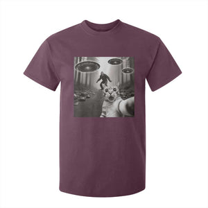 Cat Selfie With Bigfoot UFO T Shirt For Kid Funny Cat Lover Gifts TS10 Maroon Print Your Wear
