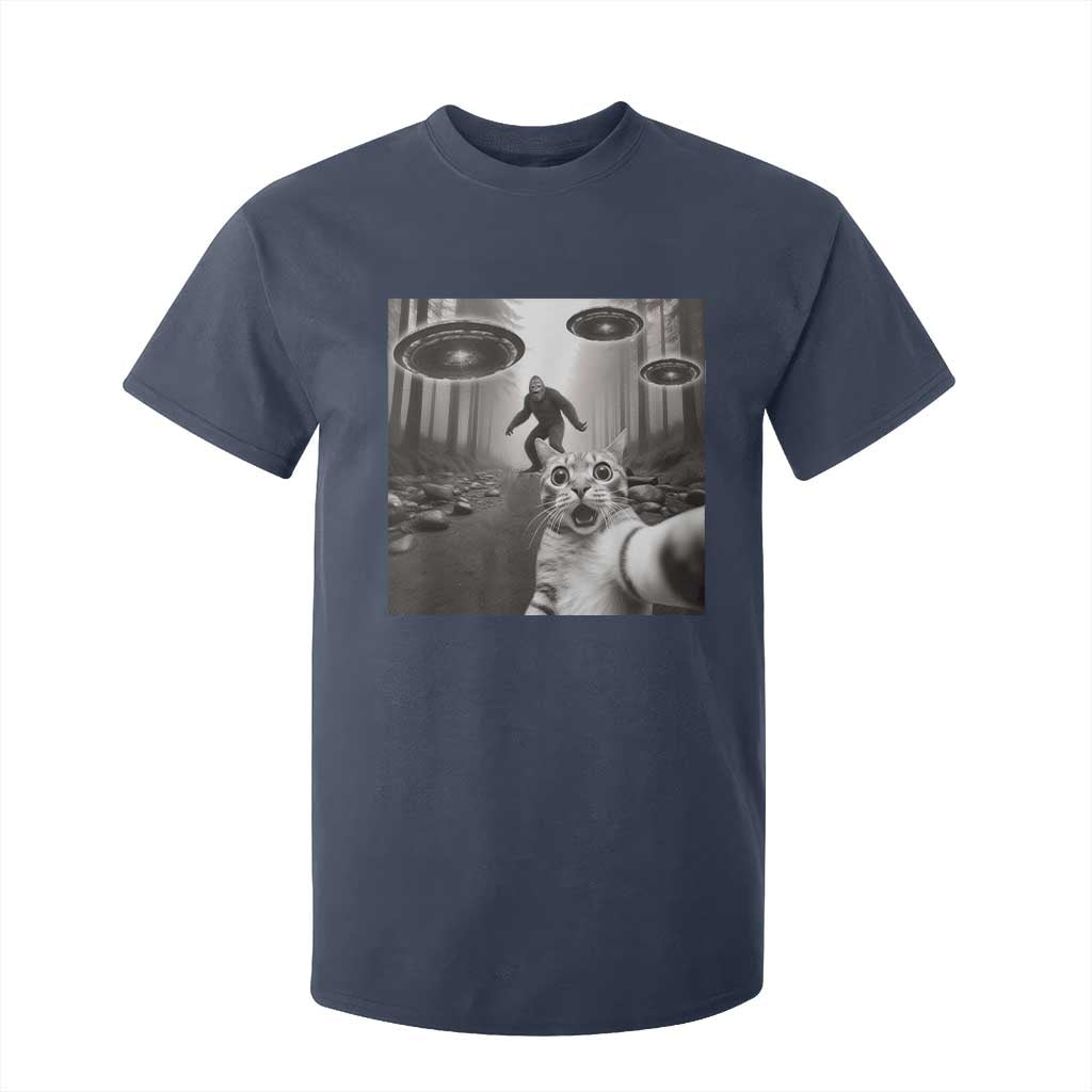 Cat Selfie With Bigfoot UFO T Shirt For Kid Funny Cat Lover Gifts TS10 Navy Print Your Wear