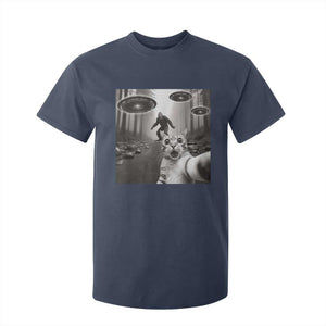 Cat Selfie With Bigfoot UFO T Shirt For Kid Funny Cat Lover Gifts TS10 Navy Print Your Wear