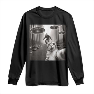 Cat Selfie With Bigfoot UFO Long Sleeve Shirt Funny Cat Lover Gifts TS10 Black Print Your Wear