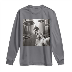 Cat Selfie With Bigfoot UFO Long Sleeve Shirt Funny Cat Lover Gifts TS10 Charcoal Print Your Wear
