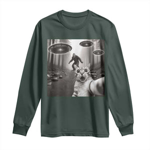 Cat Selfie With Bigfoot UFO Long Sleeve Shirt Funny Cat Lover Gifts TS10 Dark Forest Green Print Your Wear
