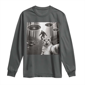 Cat Selfie With Bigfoot UFO Long Sleeve Shirt Funny Cat Lover Gifts TS10 Dark Heather Print Your Wear