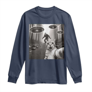Cat Selfie With Bigfoot UFO Long Sleeve Shirt Funny Cat Lover Gifts TS10 Navy Print Your Wear