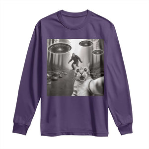 Cat Selfie With Bigfoot UFO Long Sleeve Shirt Funny Cat Lover Gifts TS10 Purple Print Your Wear