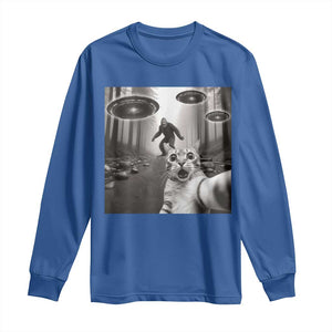 Cat Selfie With Bigfoot UFO Long Sleeve Shirt Funny Cat Lover Gifts TS10 Royal Blue Print Your Wear