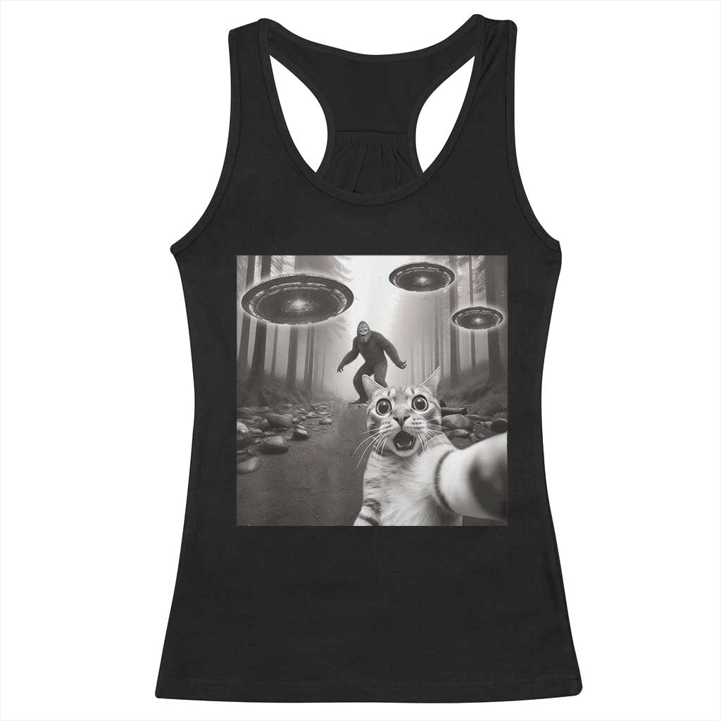Cat Selfie With Bigfoot UFO Racerback Tank Top Funny Cat Lover Gifts TS10 Black Print Your Wear