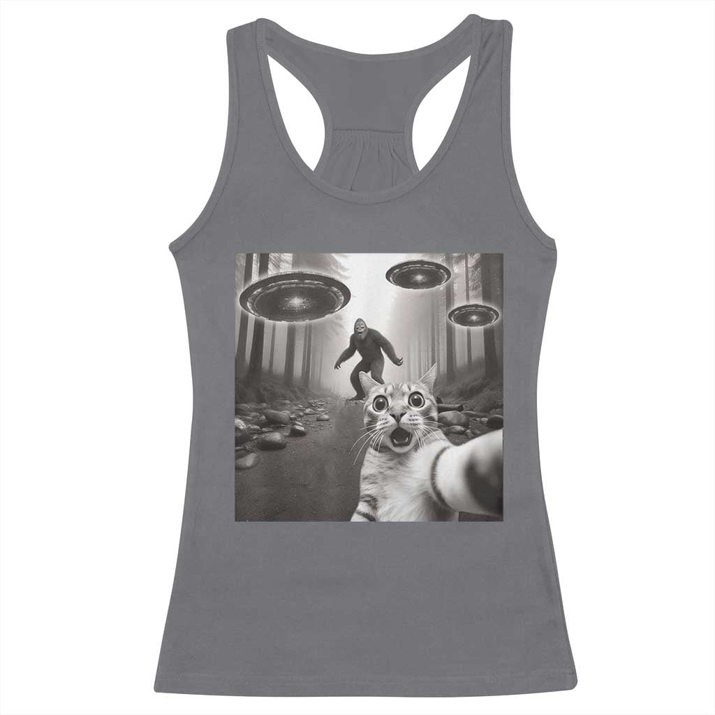 Cat Selfie With Bigfoot UFO Racerback Tank Top Funny Cat Lover Gifts TS10 Charcoal Print Your Wear
