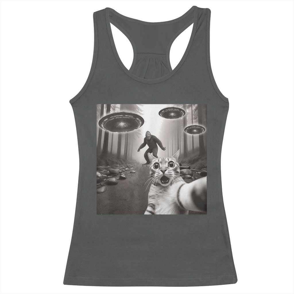 Cat Selfie With Bigfoot UFO Racerback Tank Top Funny Cat Lover Gifts TS10 Dark Heather Print Your Wear