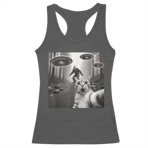 Cat Selfie With Bigfoot UFO Racerback Tank Top Funny Cat Lover Gifts TS10 Dark Heather Print Your Wear