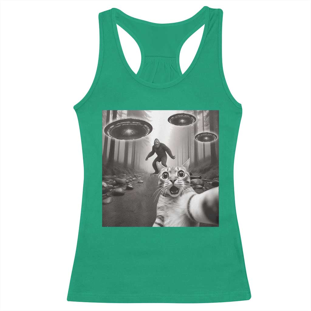 Cat Selfie With Bigfoot UFO Racerback Tank Top Funny Cat Lover Gifts TS10 Irish Green Print Your Wear