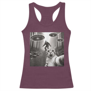 Cat Selfie With Bigfoot UFO Racerback Tank Top Funny Cat Lover Gifts TS10 Maroon Print Your Wear