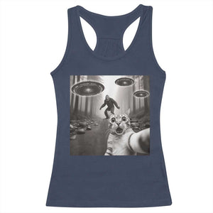 Cat Selfie With Bigfoot UFO Racerback Tank Top Funny Cat Lover Gifts TS10 Navy Print Your Wear