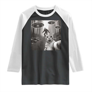 Cat Selfie With Bigfoot UFO Raglan Shirt Funny Cat Lover Gifts TS10 Black White Print Your Wear
