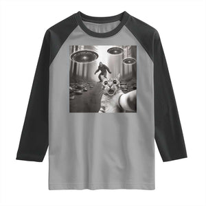 Cat Selfie With Bigfoot UFO Raglan Shirt Funny Cat Lover Gifts TS10 Sport Gray Black Print Your Wear