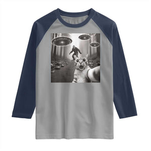 Cat Selfie With Bigfoot UFO Raglan Shirt Funny Cat Lover Gifts TS10 Sport Gray Navy Print Your Wear