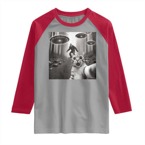 Cat Selfie With Bigfoot UFO Raglan Shirt Funny Cat Lover Gifts TS10 Sport Gray Red Print Your Wear