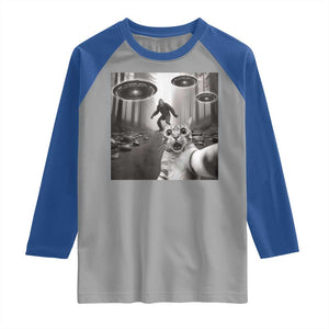 Cat Selfie With Bigfoot UFO Raglan Shirt Funny Cat Lover Gifts TS10 Sport Gray Royal Print Your Wear