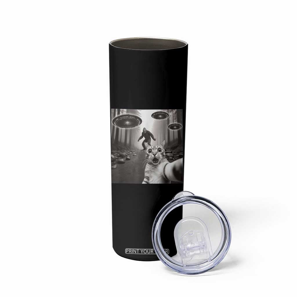 Cat Selfie With Bigfoot UFO Skinny Tumbler Funny Cat Lover Gifts TS10 Print Your Wear